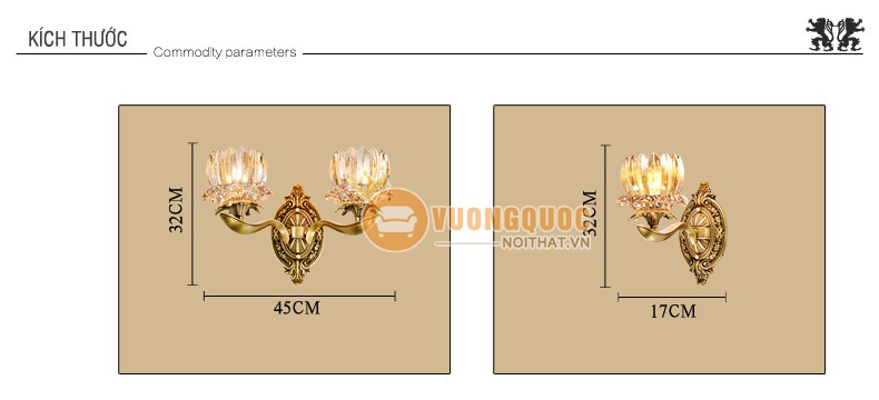 Đèn tường đồng pha lê hoa sen abr133-6